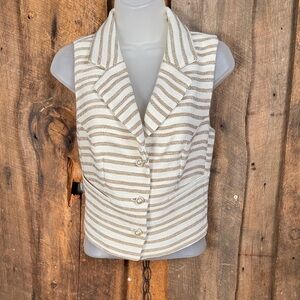Joie Beige and White Striped Textured Vest
